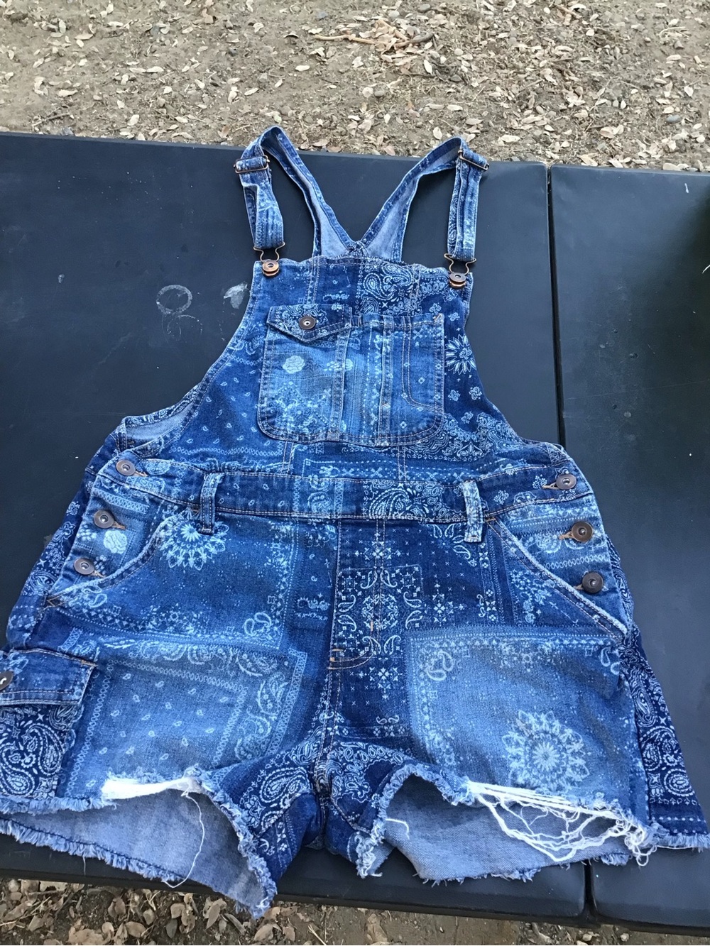 Denim Bandana-Print Blue Short Overalls Bodysuit